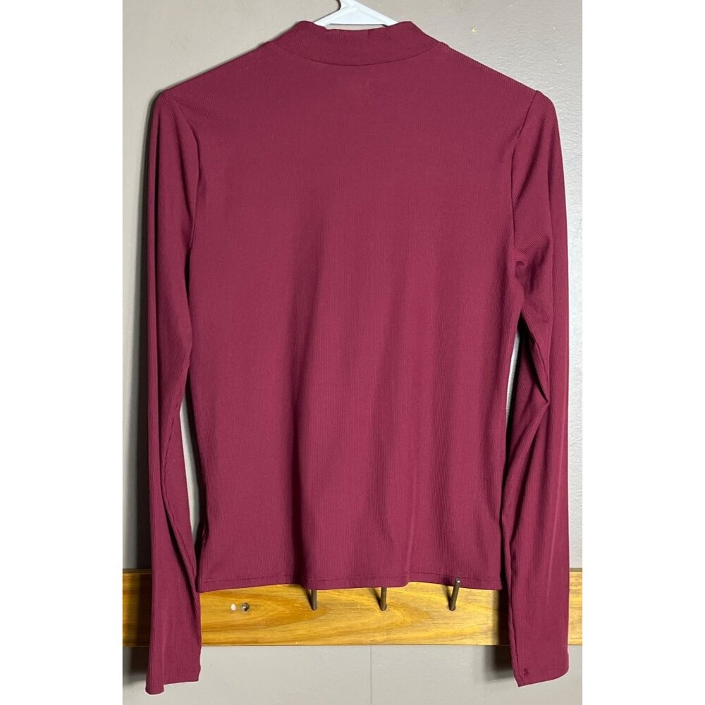 Maroon Mock Neck Shirt No Boundaries Long Slv Capsule Preppy Basic Layer Women M - Picture 5 of 5